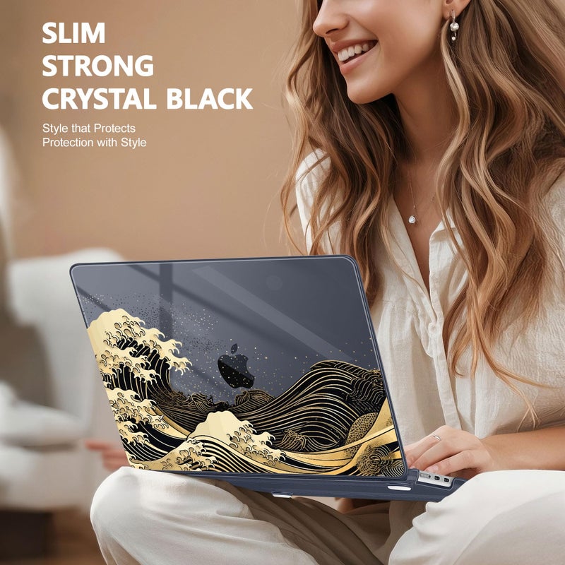 May Chen for M4 MacBook Air 13.6 Inch Case 2025 2024 2023 2022 Release Models: A3240 A3113 M3 A2681 M2  Plastic Hard Shell Case for MacBook Air 13.6 "" with Retina Display Fits Touch ID  Black Sea Wave - Image 4